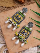 THE CHARTREUSE PEARL - EMBELLISHED OXIDISED EARRINGS