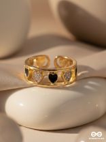 ENVELOPED IN HEARTS - GOLDEN STATEMENT RING (BLACK)