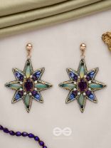 Nakshatrika - The Celestial Sparkle - Stone, Beads And Dabka Hand Embroidered Earrings (Multicolor)