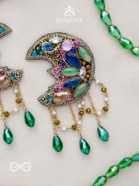KIRANMAYI - THE MOON RAYS - CUT DANA, GLASS DROP AND STONE EMBROIDERED EARRINGS (MULTICOLOR)