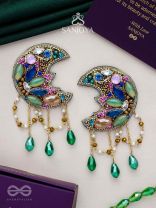 KIRANMAYI - THE MOON RAYS - CUT DANA, GLASS DROP AND STONE EMBROIDERED EARRINGS (MULTICOLOR)