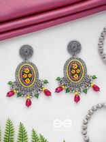 MISHRAKA - GARDEN OF PARADISE - RESHAM AND BEADS EMBROIDERED AND OXIDISED EARRINGS