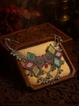 Bhuritejas- The Glorious Triflection- Mirror, Resham And Beads Hand Embroidered Choker Neckpiece