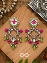 The Bougainvillea Forest- Enamelled Oxidised Ear Jackets