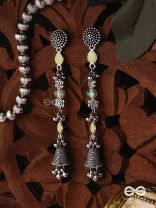 The Jade Jingles - Enamelled Oxidised Long Jhumkis