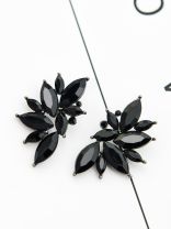The Embellished Ferns - Statement Stud Earrings - Black