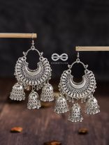 The Motif Moon Triple Jhumkas - Oxidised Boho Earrings