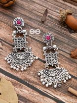 The Embellished Oxidised Collection - Intricate Delight Earrings- Red