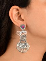 The Embellished Oxidised Collection - Intricate Delight Earrings- Red