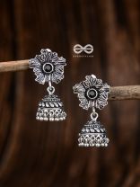 The Artsy Floral Jhumkis (Onyx Black) - Embellished Oxidised Collection