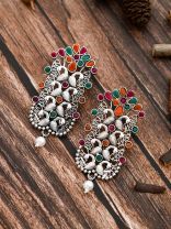 The Pretty Peacock Artwork - Oxidised Boho Earrings - Multicolour