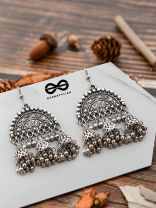 The Motif Moon Jhumkis - Oxidised Boho Earrings