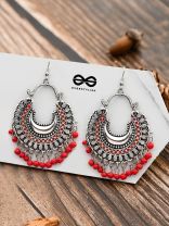 The Motif Moon - Oxidised Chandbali Earrings (Red)