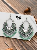 The Motif Moon - Oxidised Chandbali Earrings (Sea Green)