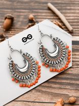 The Motif Moon - Oxidised Chandbali Earrings (Orange)