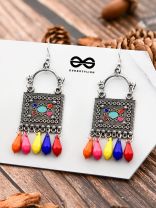 The Embellished Trunk - Oxidised Boho Earrings - Multicoloured Droplets