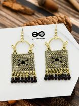 The Embellished Trunk - Oxidised Boho Earrings - Golden Black