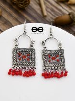 The Embellished Trunk - Oxidised Boho Earrings - Red