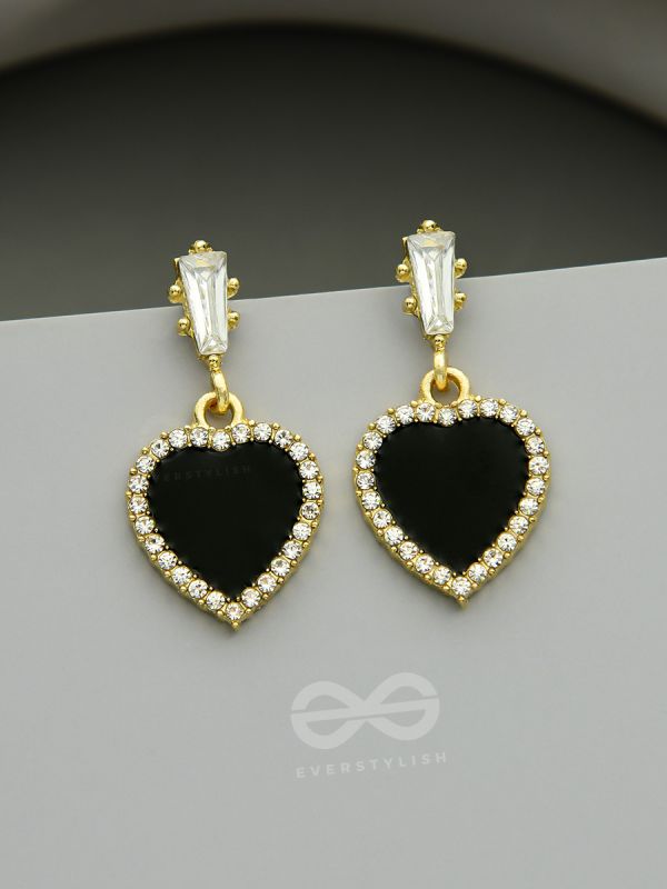 Heart of Ocean- Green Heart-Shaped Gem Stones and Rhinestones Studded Earrings