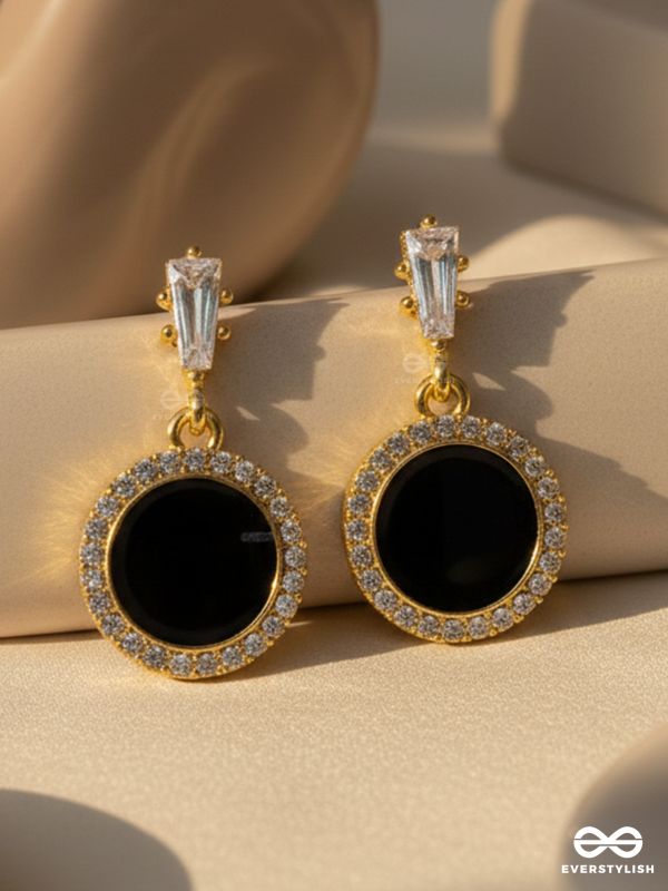 Black Holes- Gem Stone and Rhinestones Studded Black and Golden Earrings