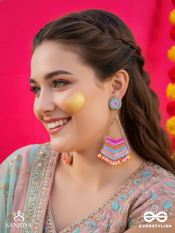 IDHANT- THE LUMINOUS- SEQUINS and BEADS EMBROIDERED EARRINGS (Multicoloured)