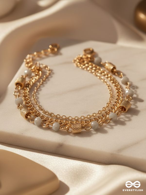 Three's the Charm-  Golden Beads Layered Bracelet