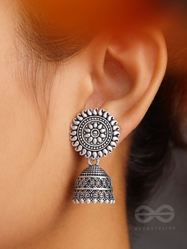 The Sheeny Sun- Oxidised Jhumka Earrings