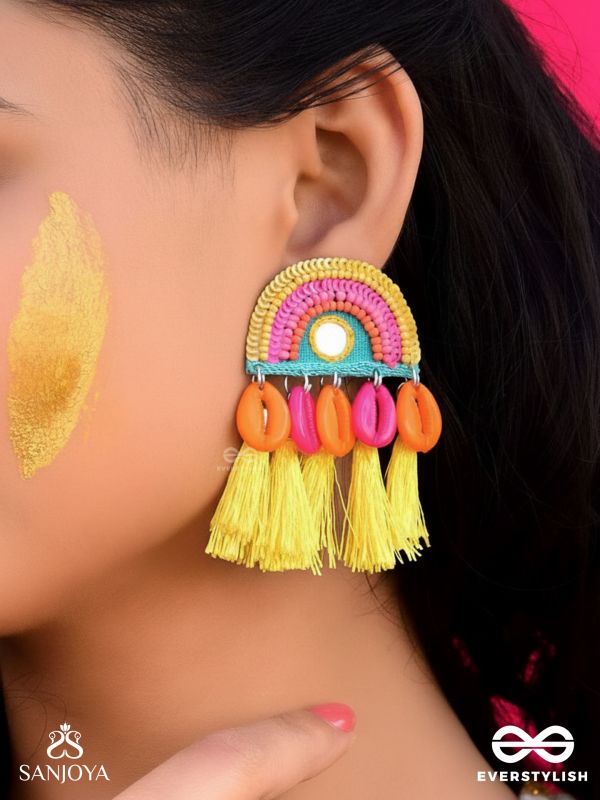 Inodaya- The Alluring Sunrise- Resham and Sequins Embroidered Earrings