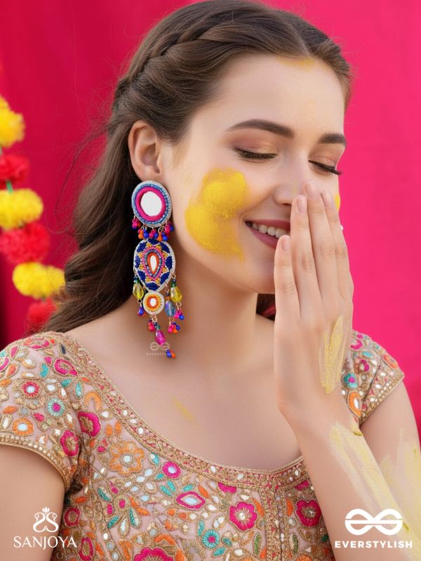 Odyaman - The Vibrant Rainfall - Beads, Resham And Mirrors Hand Embroidered Earrings