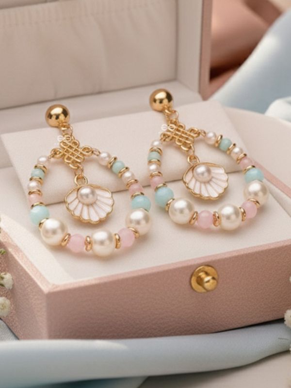 The Spunky Shell - Golden Embellished Earrings