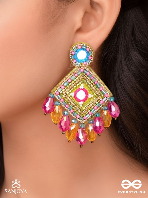 VARNARANGINI - COLORFUL BEAUTY - MIRROR, BEADS AND CUT DANA EMBROIDERED EARRINGS
