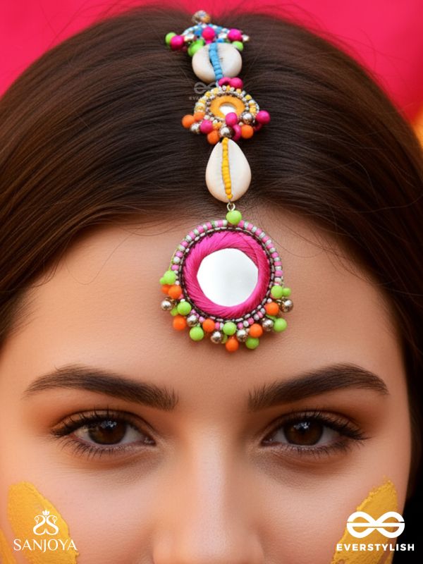 PRATIMITA - BEAUTY IN MIRROR - SHELL, BEADS AND MIRROR EMBROIDERED MAANGTIKA