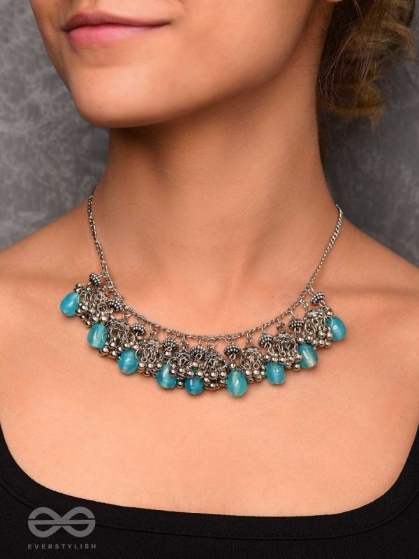 THE OCEAN DROPLETS - STATEMENT EMBELLISHED OXIDISED NECKPIECE