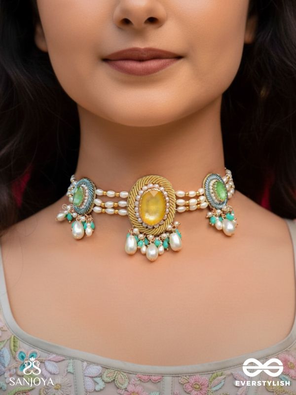 Divitmat - The Heavenly Skies - Stone And Beads Hand Embroidered Neckpiece