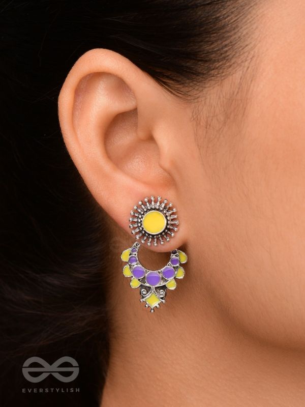 The Twilight Bloom - Statement Enamelled Oxidised Ear Jackets