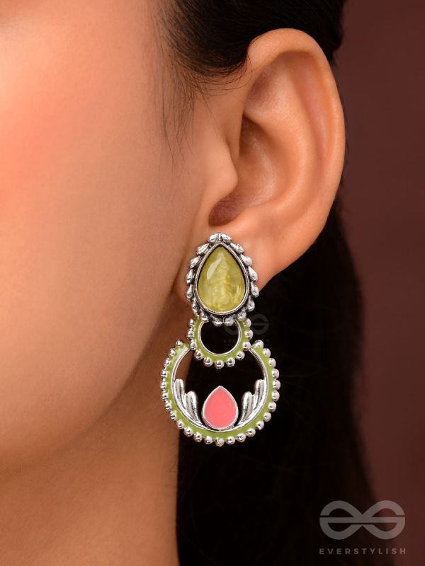 The Lily Woods- Stone Enamelled Oxidised Ear Jackets