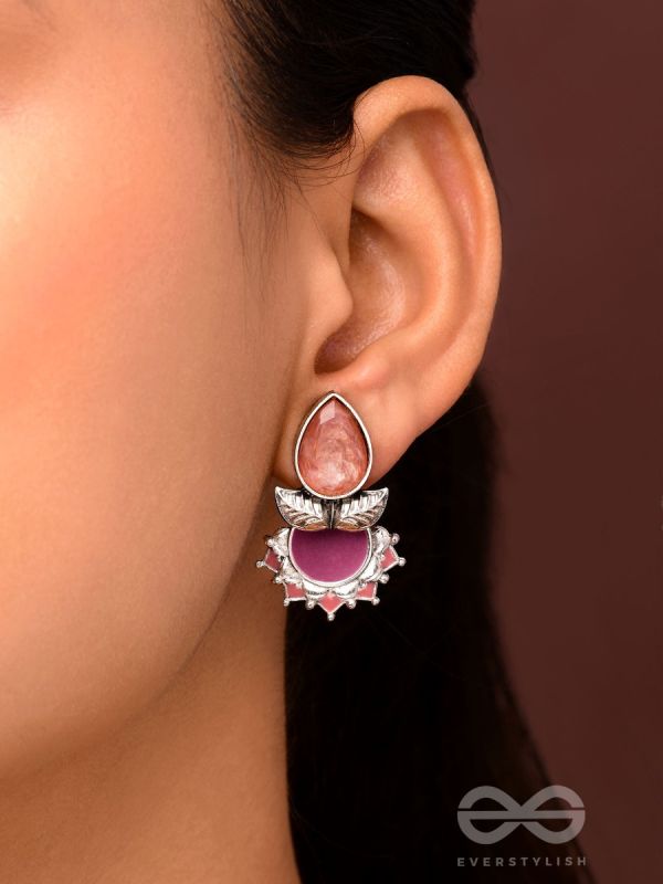 The Leafy Glow- Stone Enamelled Oxidised Ear Jackets