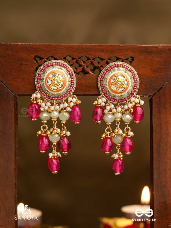 RAKTAKUSUMA- RED FLOWER -  RADIANT RED BEADS AND PEARLS WITH GOLDEN EMBELIISHED EARRINGS
