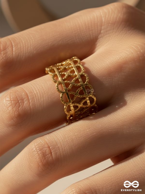 ROYAL TAPESTRY - TEXTURED STAINLESS STEEL ANTI-TARNISH GOLDEN  RING