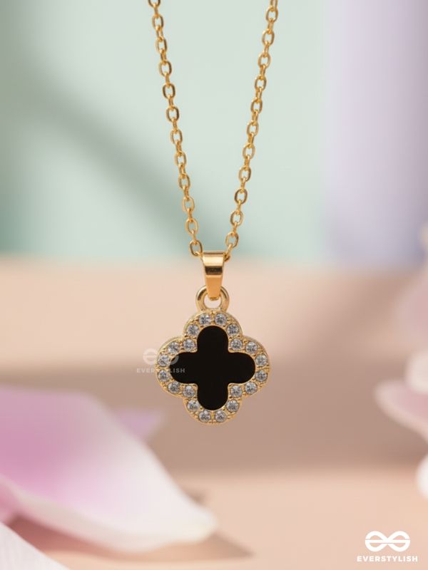 Mystic Clover - Crystal Embellished 2-in-1 Pendant (Black and White)