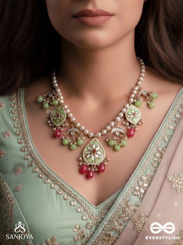 TARUNYA - YOUTHFUL CHARM - ELEGANT KUNDAN NECKLACE WITH ENAMEL ACCENTS AND COLORFUL BEADS