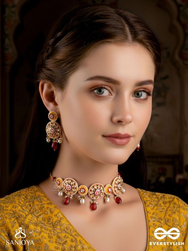 DIVYANJALI - DIVINE OFFERING - HANDMADE KUNDAN SET WITH NECKLACE AND EARRINGS 