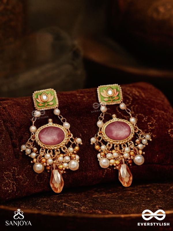 MRINALIKA - LOTUS PETAL - GRACEFUL ENAMELLED HANDCRAFTED KUNDAN EARRINGS WITH SOFT PASTEL GEMSTONES