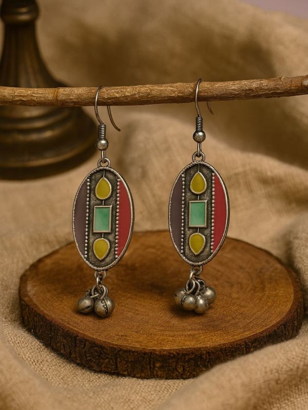  BAZAAR BEAT- OVAL ENAMELLED OXIDISED EARRINGS