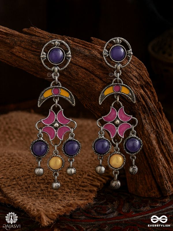 COSMIC BLOOM - MULTICOLOURED OXIDISED EARRINGS WITH FLORAL DROPS