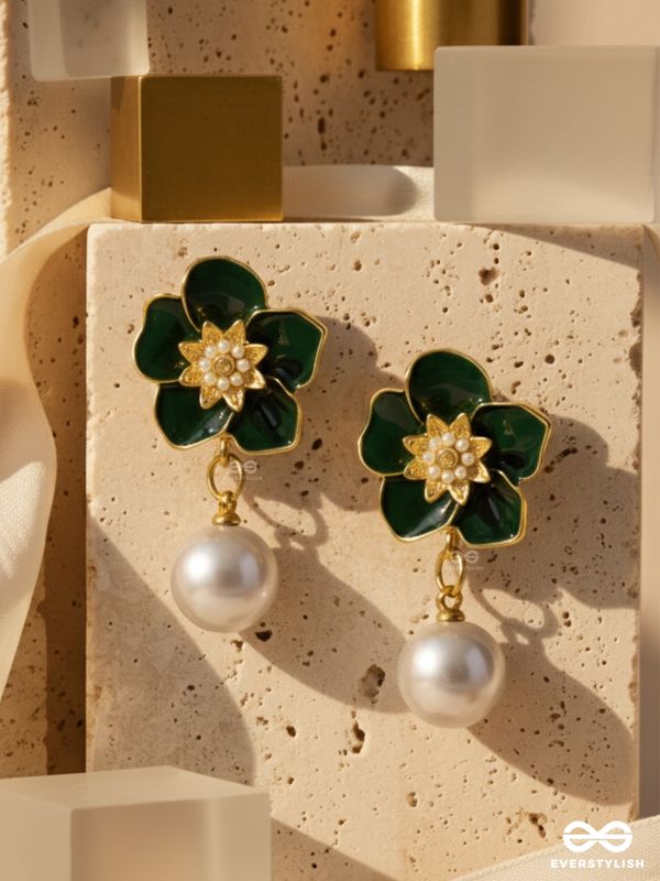 ROYAL PETAL – GREEN FLORAL AND PEARL DROPS WITH MODERN MYSTIQUE